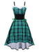 Grün 1950er Pelzig Träger Karo Swing Kleid