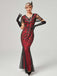 1920er V-Ausschnitt Paillettenbesetztes Mesh Meerjungfrauenkleid Formelles Kleid