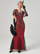 1920er V-Ausschnitt Paillettenbesetztes Mesh Meerjungfrauenkleid Formelles Kleid