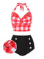 Rot 1950er Kariert Neckholder Bikini Set