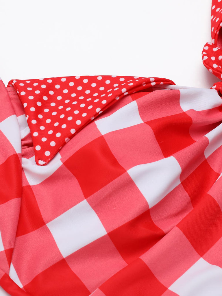 Rot 1950er Kariert Neckholder Bikini Set