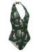 GRÜNER JAGUAR VINTAGE HALFTER EINTEILIGER BADEANZUG
