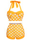 Gelb Polka Dots Neckholder Bikini Set