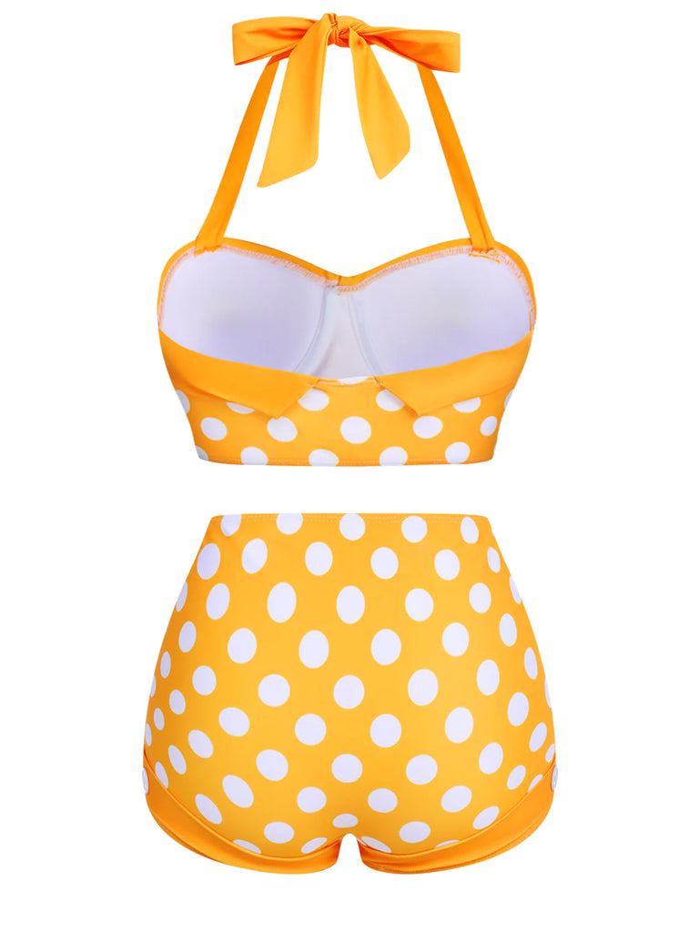 Gelb Polka Dots Neckholder Bikini Set