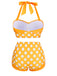 Gelb 1950er Tupfen Halter Bikini Set