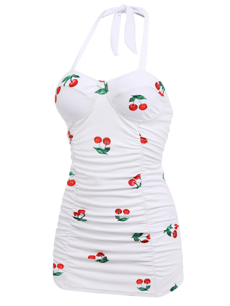 WEIß CHERRY HALFTER  EINTEILIGER BADEANZUG