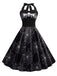 Schwarzes 1950er Halloween Spinnennetz Trägerkleid