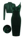 2PCS Grün 1960er Samt Figurbetont Kleid