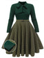 [Übergröße] Dunkelgrün 1950er Kariertes Strick Kleid