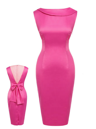 Rosenrot 1960s Satin Bleistiftkleid