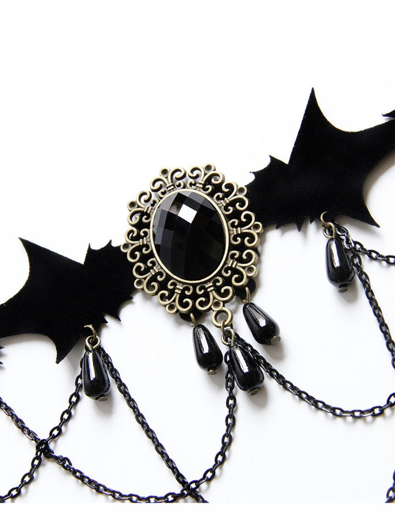 Schwarze Retro Halloween Edelsteinkette