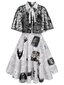 Weiß 1950er Halloween Fledermaus Kap Swing Kleid