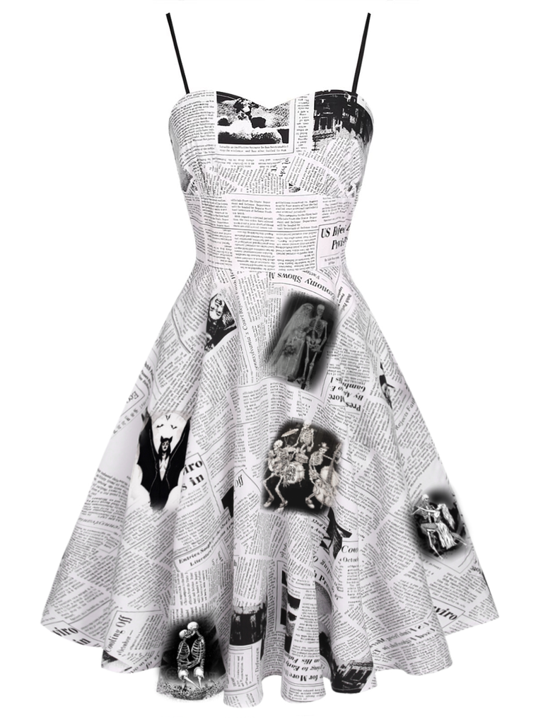 Weiß 1950er Halloween Fledermaus Kap Swing Kleid