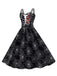 Schwarzes 1950er Halloween Spaghetti Strap Spiderweb Kleid