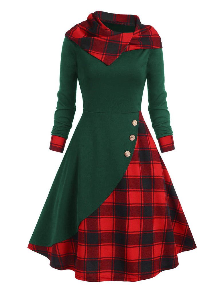 Grün&Rot 1950er Weihnachten Plaids Kapuzenkleid