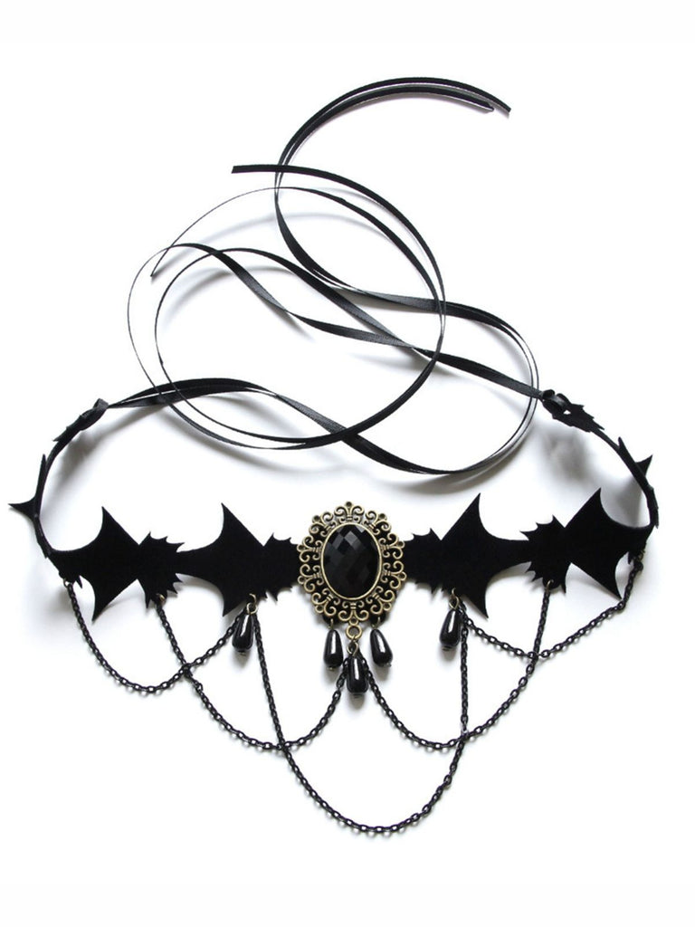 Schwarze Retro Halloween Edelsteinkette