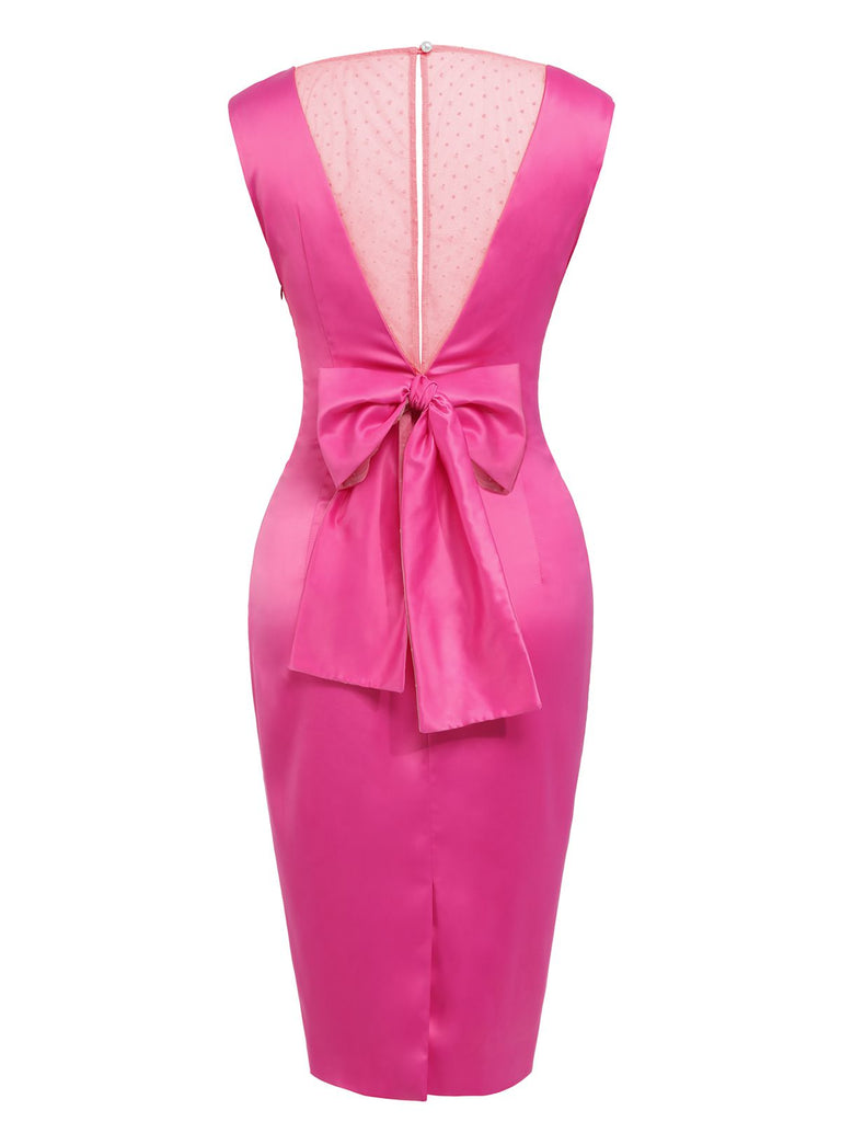 Rosenrot 1960s Satin Bleistiftkleid