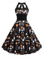 Schwarzes 1950er Halloween Kürbis Spooky Halter Kleid