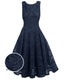 Blau 1950ER SPITZE BLUMEN SWING KLEID