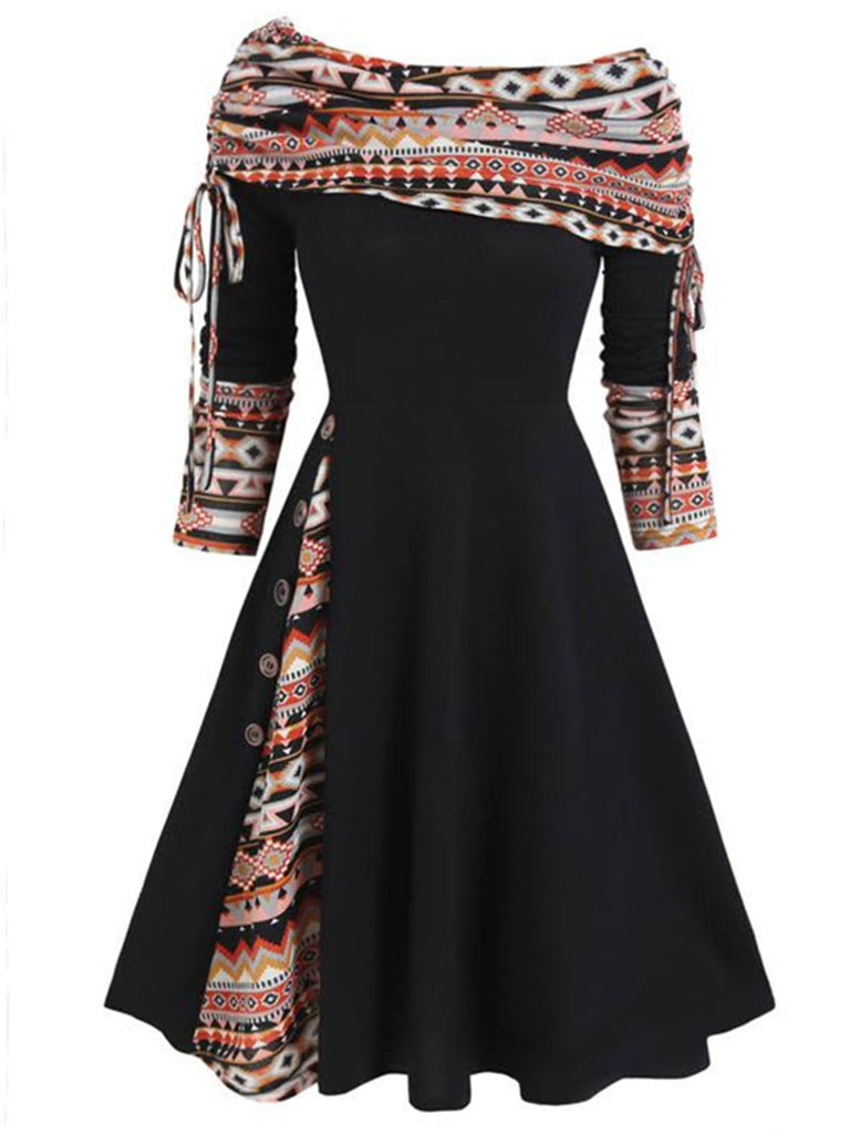 1950er Plaid Patchwork Schnürschuh Schulterfrei Kleid