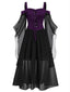 Lila Tiefrot 1950er Halloween Gothic Hexe Transparentes Ärmel Träger Kleid