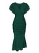 Dunkelgrün 1930er Rüsche Schnürschuh Fischschwanz Kleid