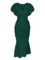 Dunkelgrün 1930er Rüsche Schnürschuh Fischschwanz Kleid