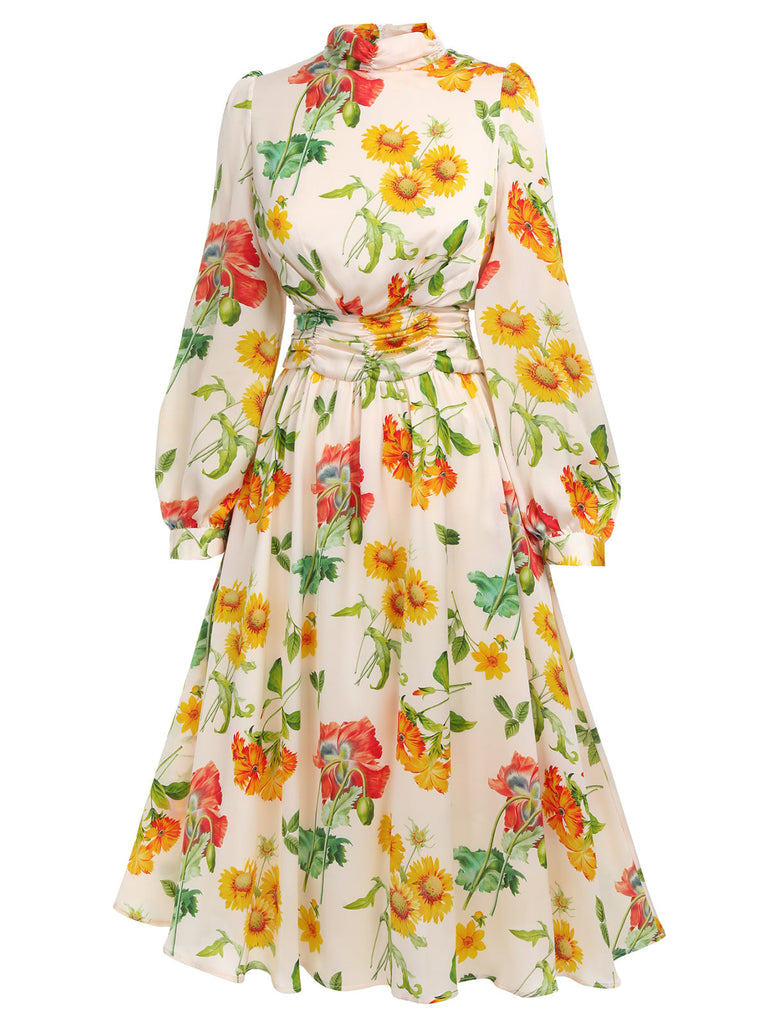 1930ER LANGÄRMLIGES SWING KLEID MIT BLUMEN