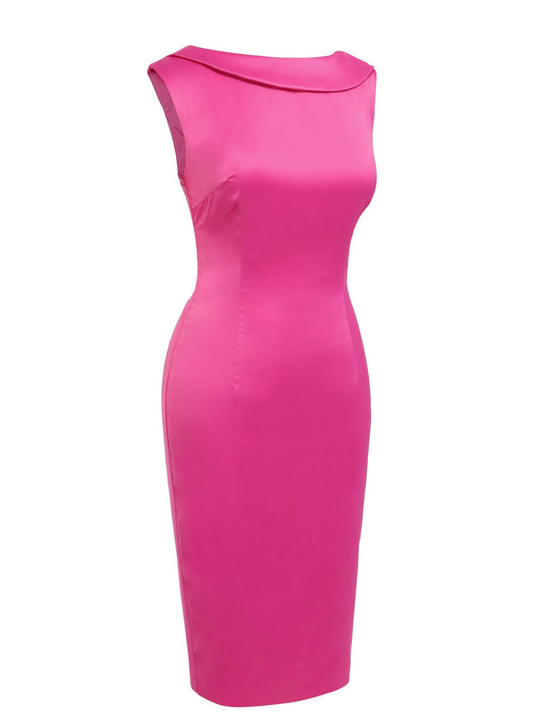 Rosenrot 1960s Satin Bleistiftkleid
