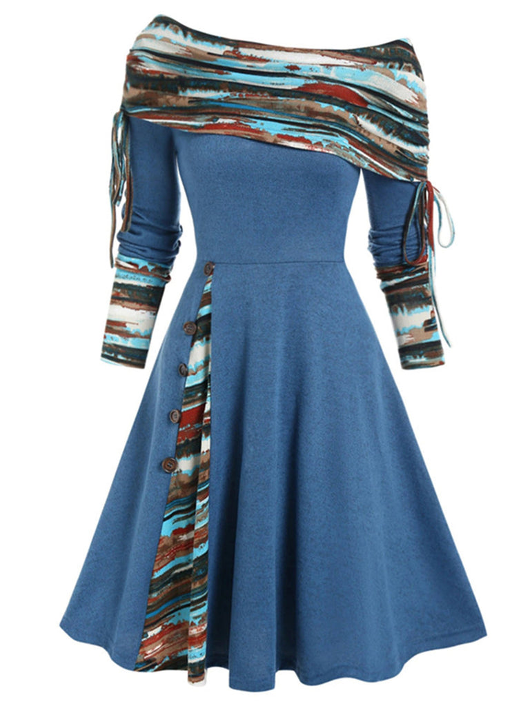 1950er Plaid Patchwork Schnürschuh Schulterfrei Kleid
