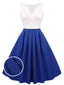 1950ER ÄRMMELLOS PATCHWORK V-AUSSCHNITT KLEID