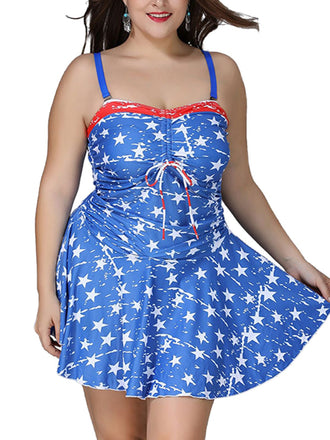 GROSS BLAU SPAGHETTI STERN BADEANZUG