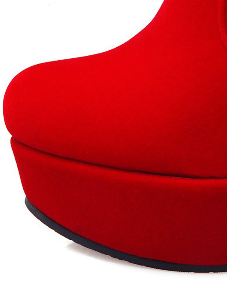 Schwarz Retro Weihnachten Kurz Plüsch Hoher Absatz Schuhe