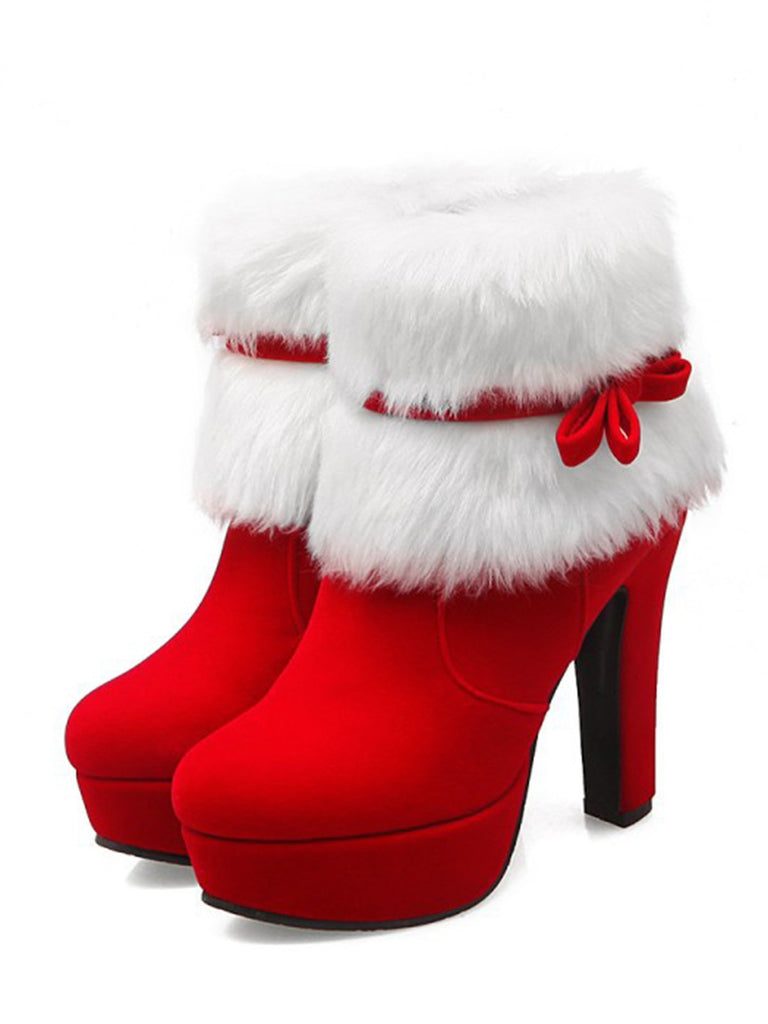Schwarz Retro Weihnachten Kurz Plüsch Hoher Absatz Schuhe
