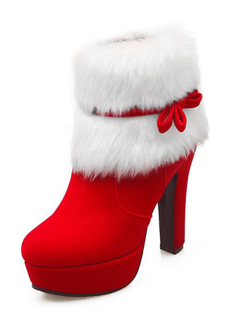 Schwarz Retro Weihnachten Kurz Plüsch Hoher Absatz Schuhe