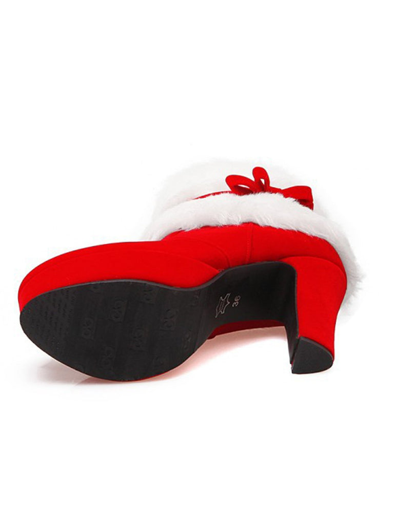 Schwarz Retro Weihnachten Kurz Plüsch Hoher Absatz Schuhe