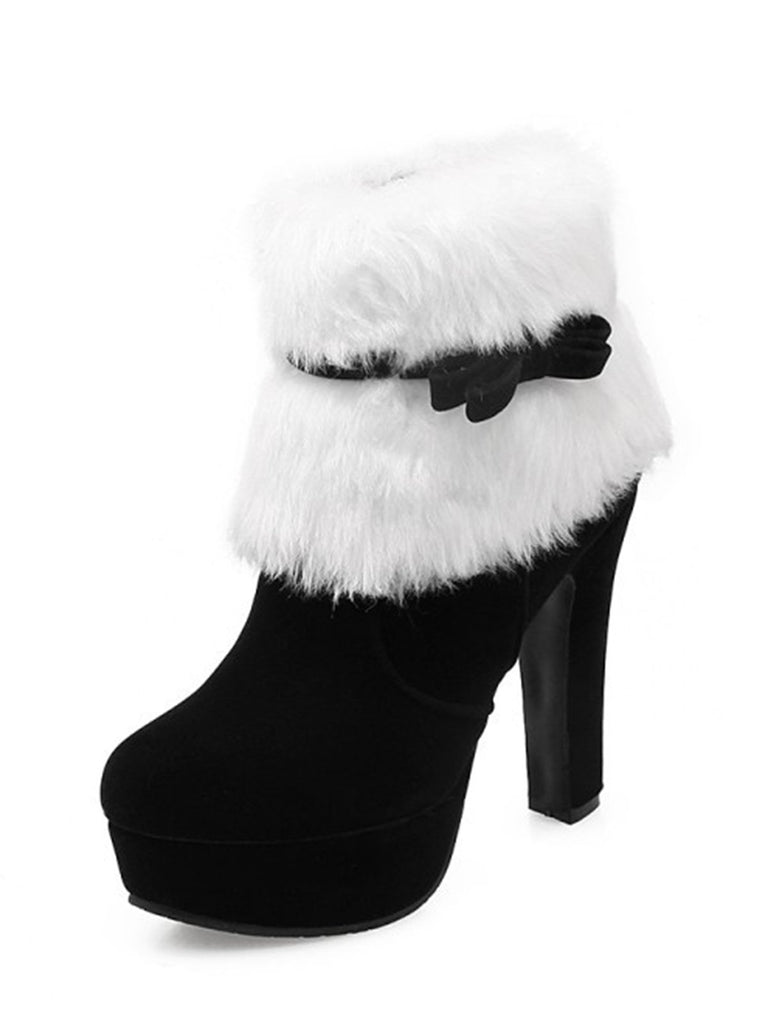 Schwarz Retro Weihnachten Kurz Plüsch Hoher Absatz Schuhe