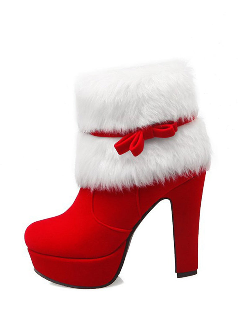 Schwarz Retro Weihnachten Kurz Plüsch Hoher Absatz Schuhe