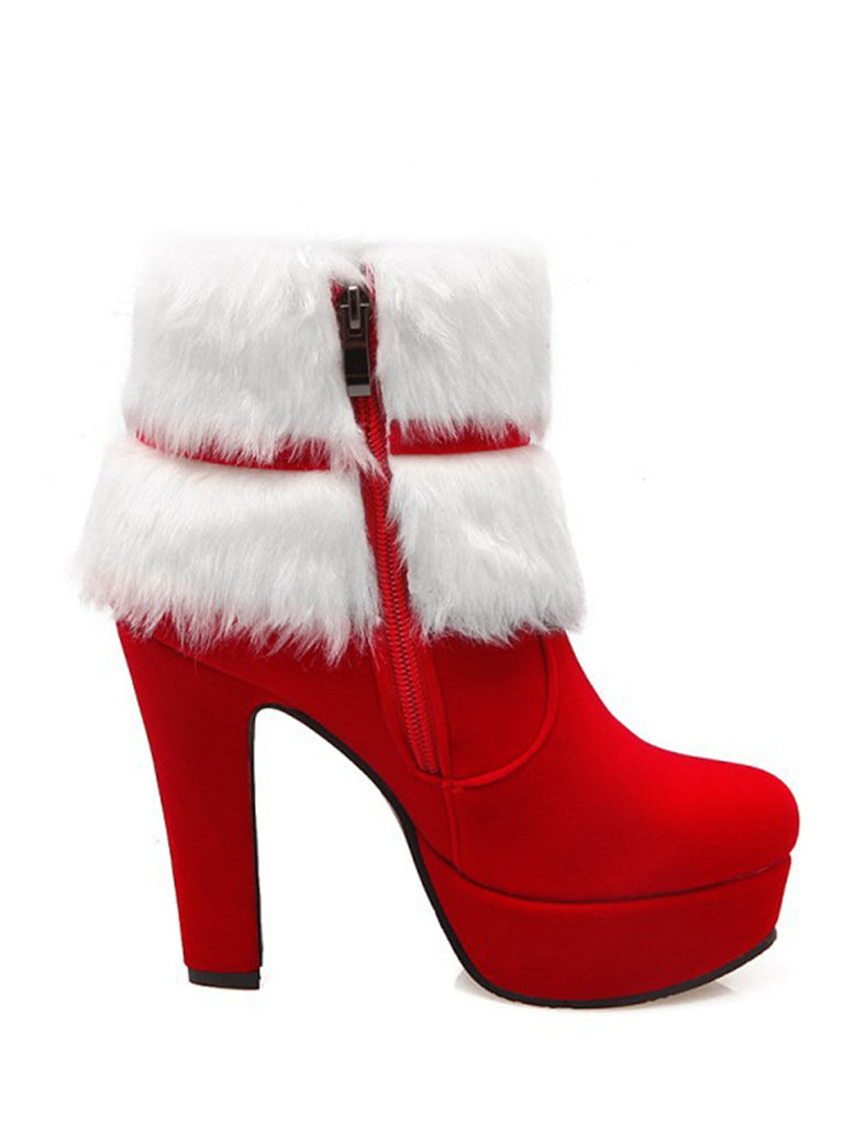 Schwarz Retro Weihnachten Kurz Plüsch Hoher Absatz Schuhe