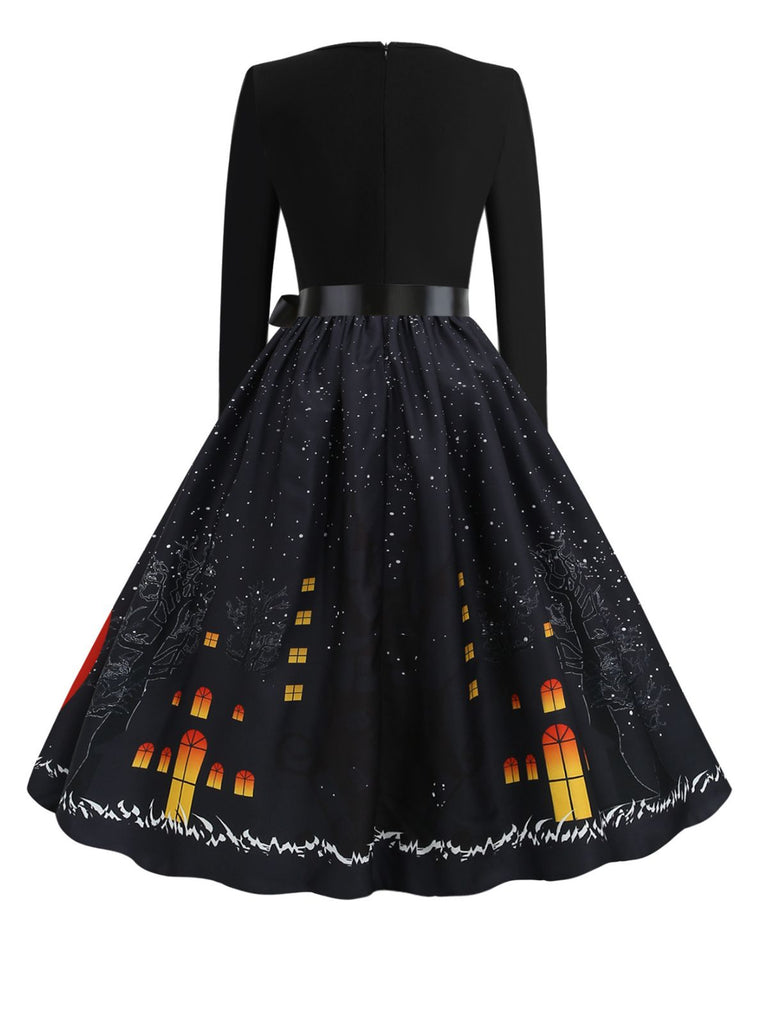 1950er Halloween Kürbis V-Ausschnitt Hepburn Kleid