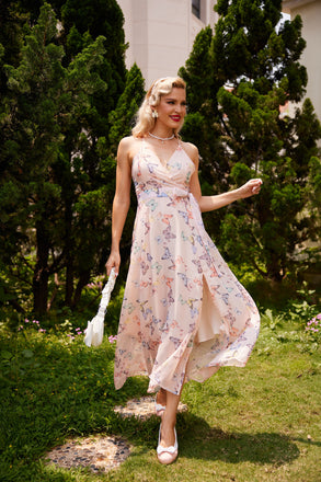 [Vorverkauf] Hellrosa 1930er Schmetterling Träger Schnürung Kleid