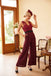 WEINROTER JUMPSUIT MIT GEPUNKTETEM GÜRTEL