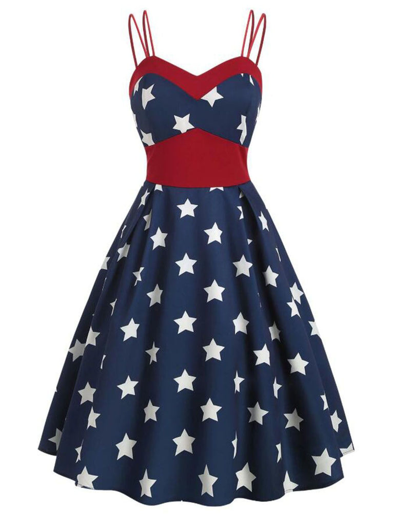 NAVY BLAU STERNE PATCHWORK SWING KLEID