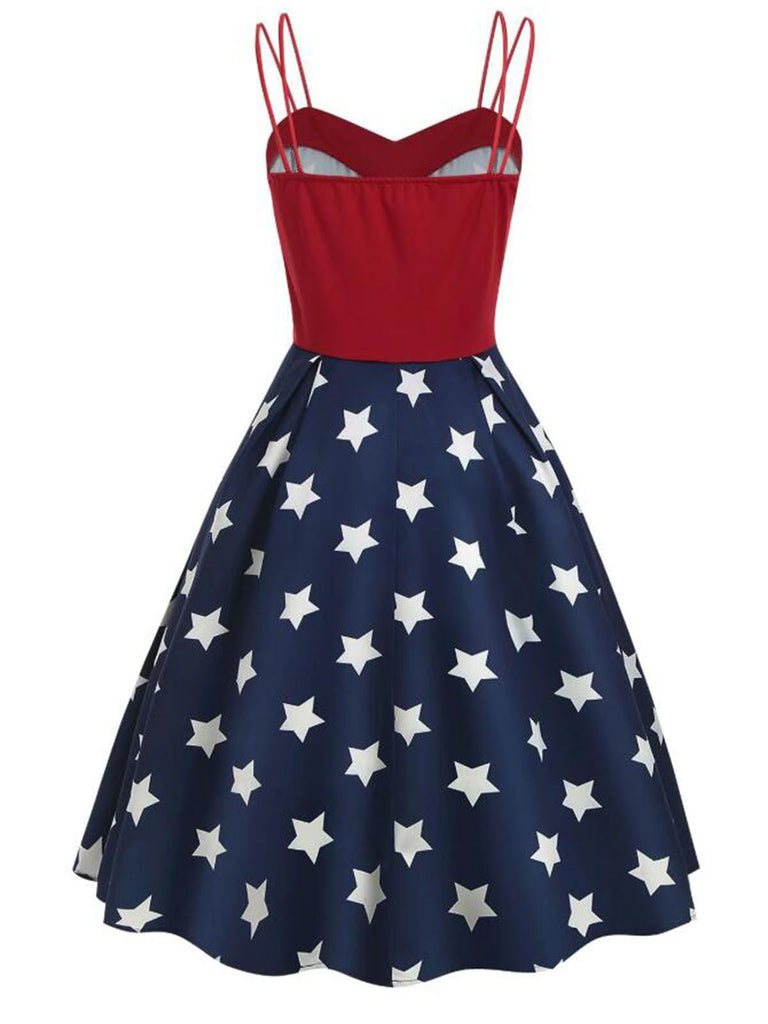 NAVY BLAU STERNE PATCHWORK SWING KLEID