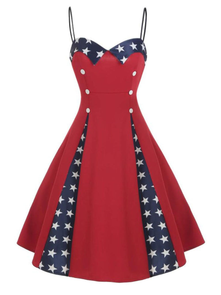ROT STERNE PATCHWORK SWING KLEID