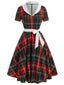 1950ER PLAID BOW KURZARM SWING KLEID