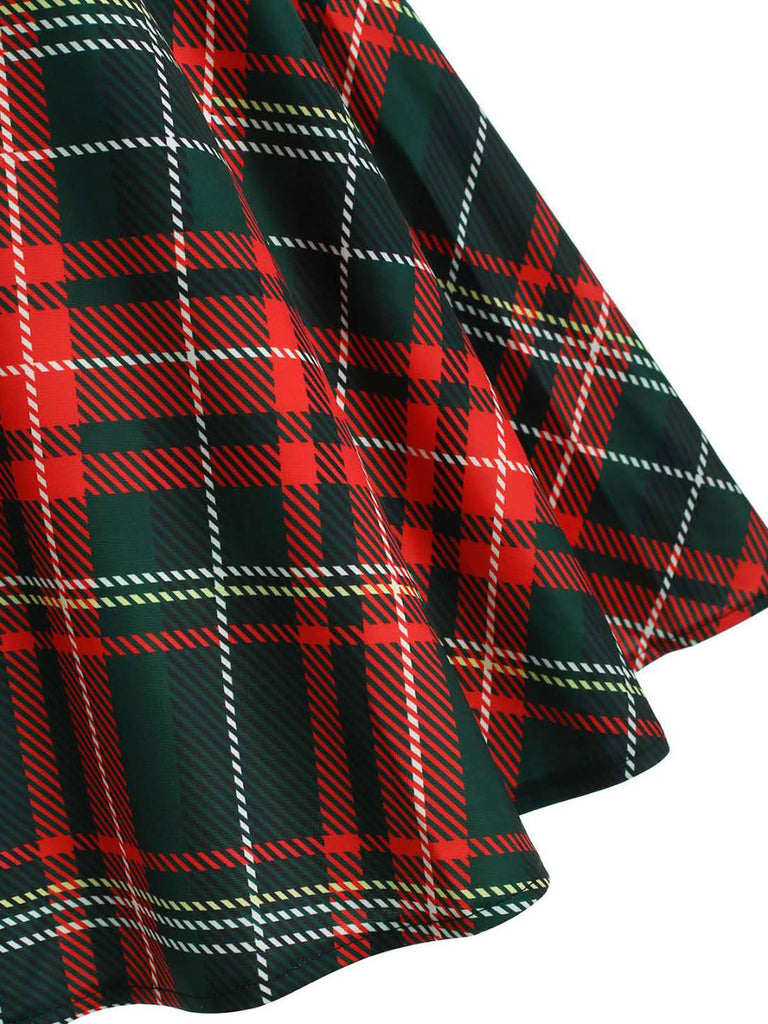 1950ER PLAID BOW KURZARM SWING KLEID