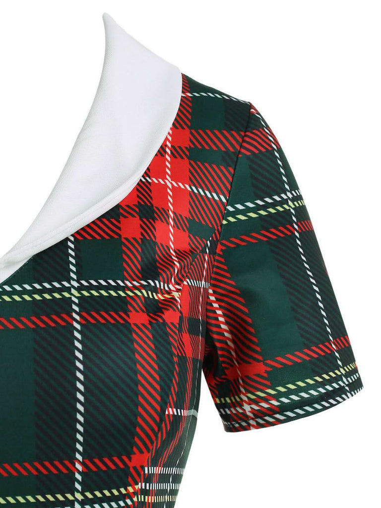 1950ER PLAID BOW KURZARM SWING KLEID