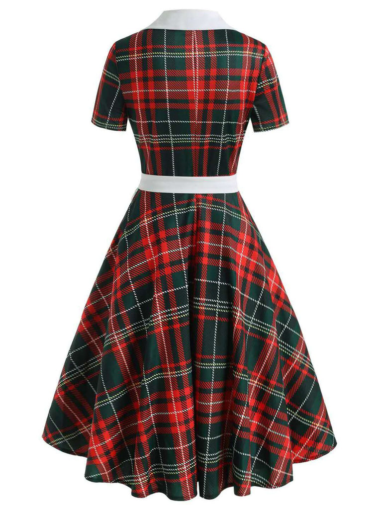 1950ER PLAID BOW KURZARM SWING KLEID
