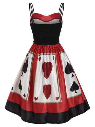 [Vorverkauf] Rot 1950er Alice im Wunderland Herzkönigin Spaghettiträger Kleid